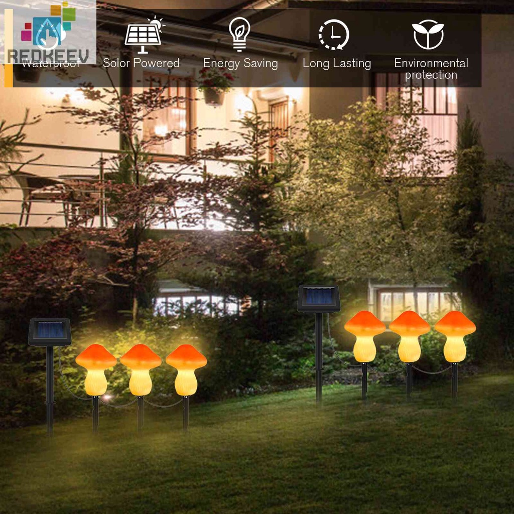 1 Đèn Led 3 Bóng Hình Nấm Chống Nước Chạy Bằng Năng Lượng Mặt Trời