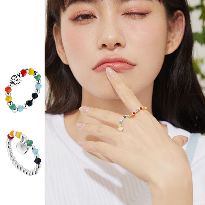 Nhẫn Thiết Kế Đơn Giản Xỏ Hạt Nhiều Màu Sắc Thời Trang Cho Bạn Gái