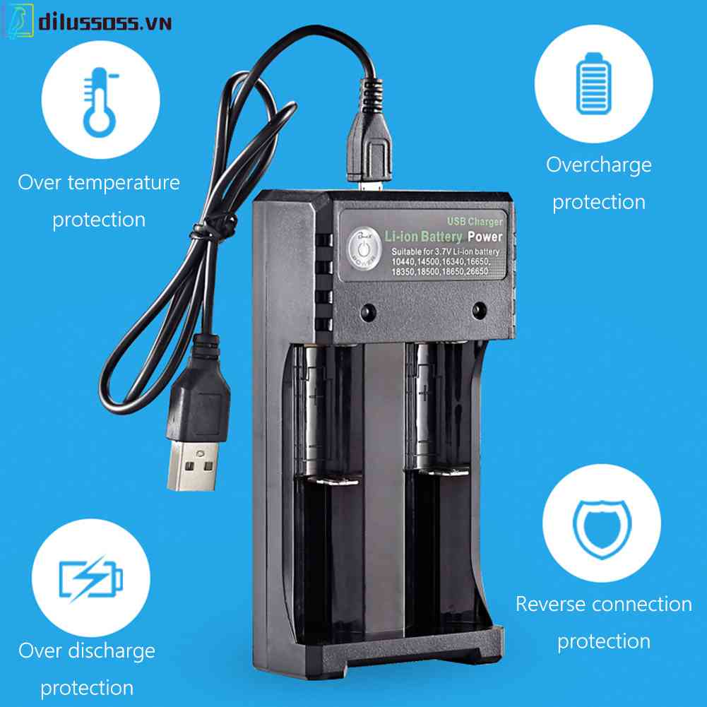 Bộ Sạc Pin Nhanh 2 Ngăn 3.7V 1A / 2A Cho 18650 10440 14500