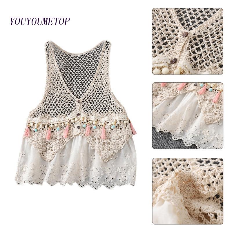 Youyo Áo Tank top Nữ Hai Dây Cổ Chữ V Phong Cách Boho Xinh Xắn Thời Trang Mùa Hè