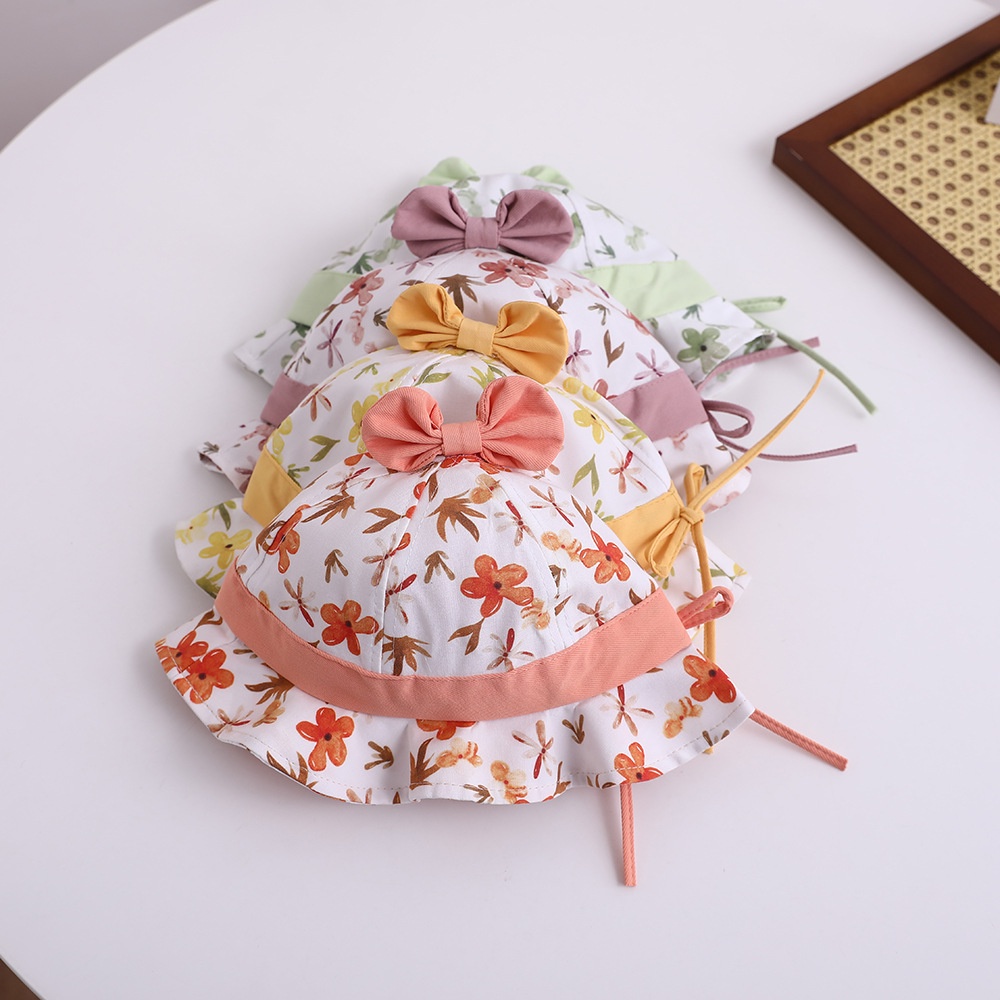 Nón Bucket Chất Cotton Phối Nơ To Cho Bé 6-24 Tháng Tuổi