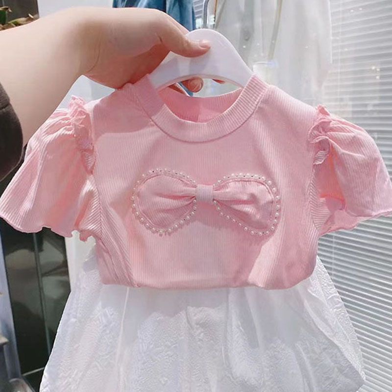 Bộ Áo Thun Tay Ngắn In Họa Tiết Hoạt Hình + Quần Sooc Thời Trang Mùa Hè Xinh Xắn Cho Bé Gái