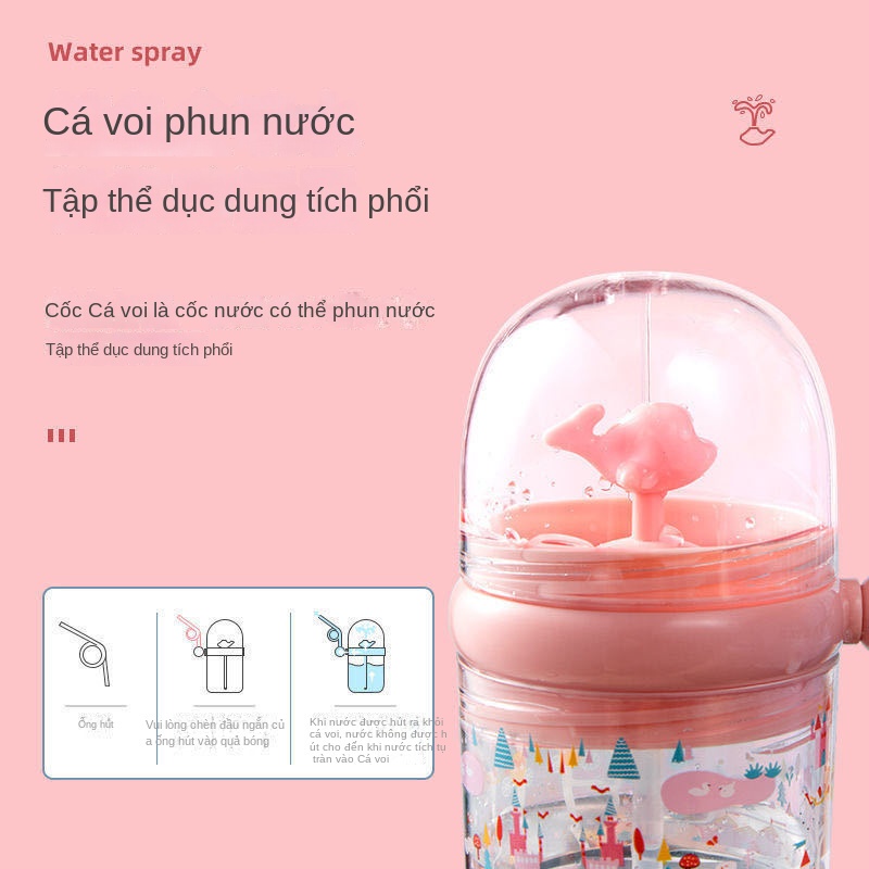 Bình Nước Nhựa Có Ống Hút Họa Tiết Cá Voi Dễ Thương Cho Bé JOY415