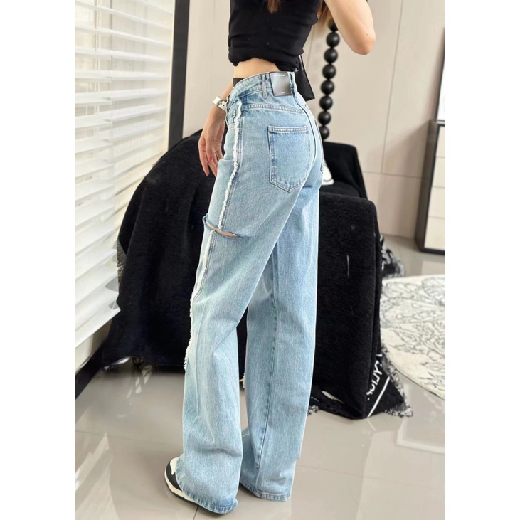 AJFE Alexander Wang spring and summer new fashionable fashionable rubber band letter rhinestone design jeans