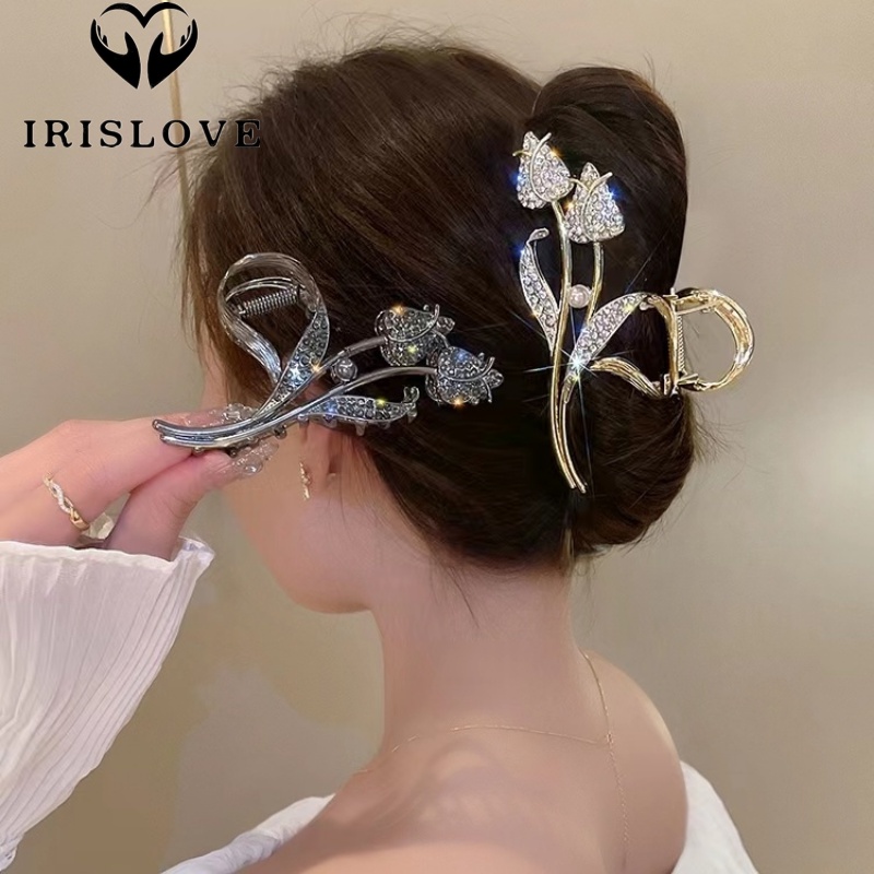 Kẹp Tóc Hình Hoa Tulip Đính Đá Lấp Lánh Thời Trang Hàn Quốc Cho Nữ