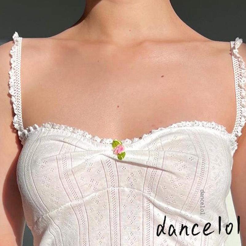 Dance1o1-Áo hai dây Trang Trí Ren Cơ Bản Mùa Hè Dành Cho Bạn Nữ