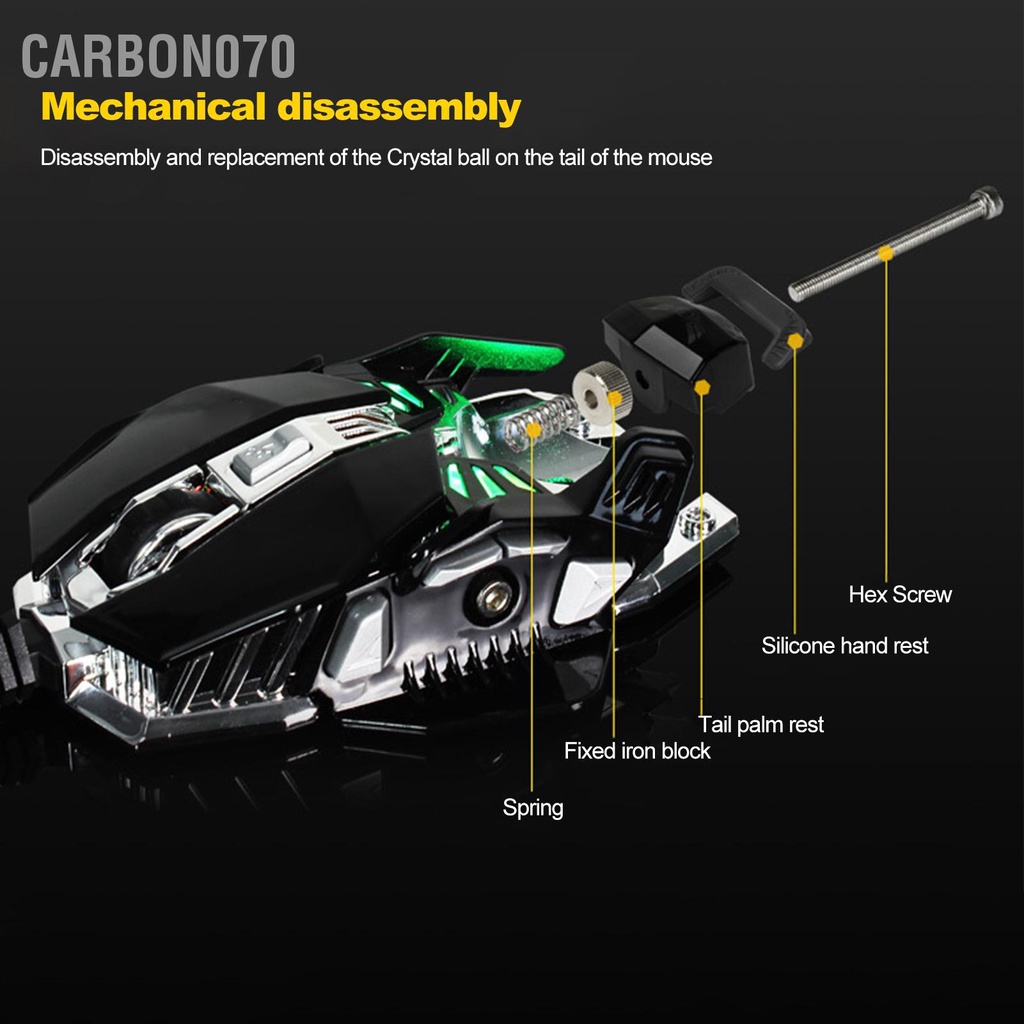 Carbon070 Chuột Chơi Game Có Dây USB Cơ Phát Sáng Bóng Pha Lê Phụ Kiện Máy Tính