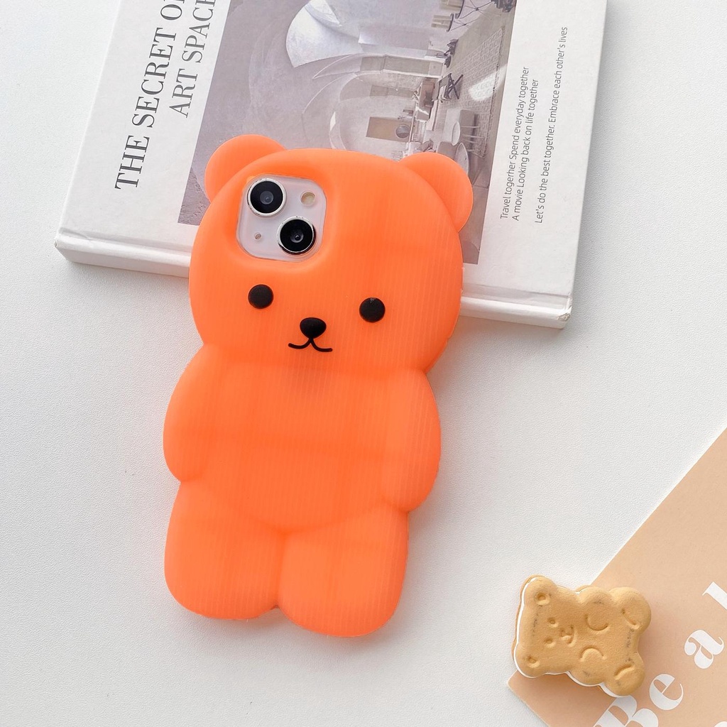 Ốp Điện Thoại Silicon TPU Mềm Màu Kẹo Hình Gấu 3D Dễ Thương Cho iphone 14 13 12 11 pro max