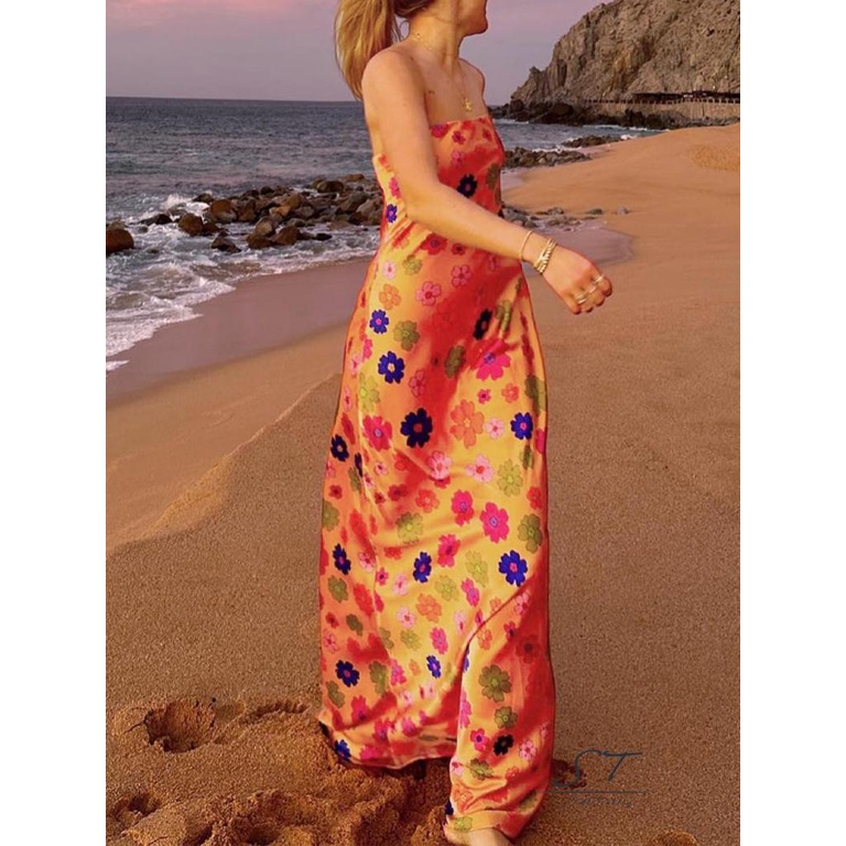 Đầm Dài Không Tay Hở Lưng In Hoa Thời Trang Mùa Hè CY03 Dành Cho Nữ