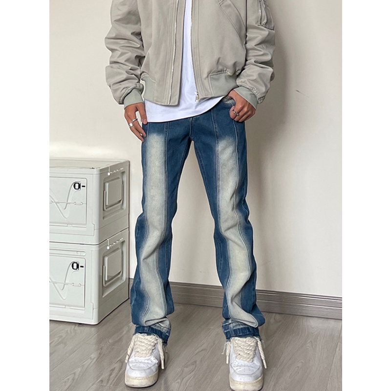 Quần Jean Ống Rộng Màu Sắc Gradient Phong Cách Đường Phố Mỹ Cá Tính