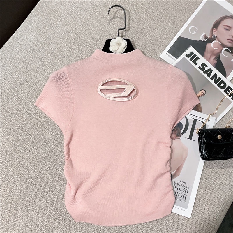 Áo Sweater Tay Ngắn Thêu Logo Thời Trang Mùa Hè 2023 Mới