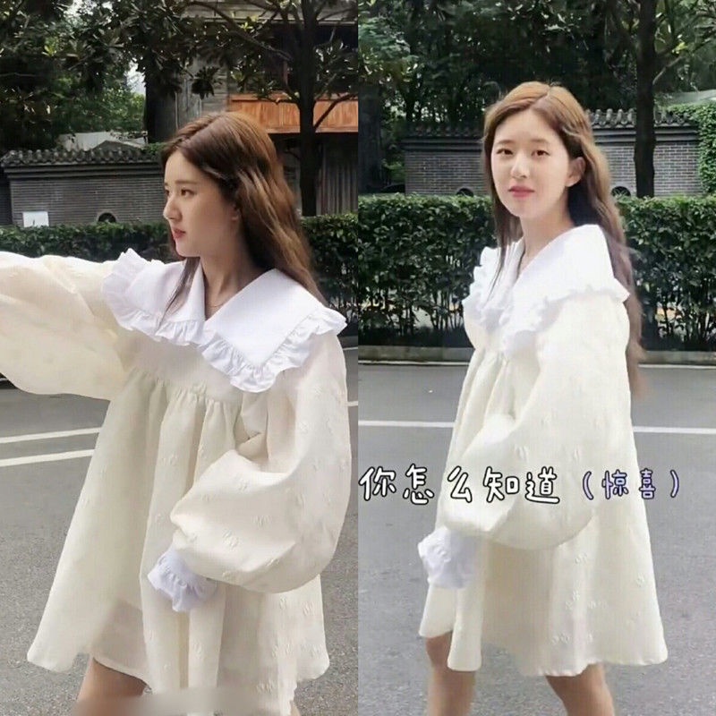 [Giới Hạn Thời Gian Giới Hạn] Zhao Lusi Đầm Cổ Búp Bê Eo Cao Dáng Rộng Phong Cách Mới Mùa Xuân Cho Nữ