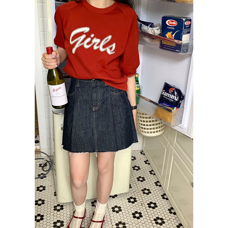 [Hàng Có Sẵn] Chân váy jean Lửng Dáng Chữ a Mỏng Viền Lông Xù Thời Trang Hàn Quốc