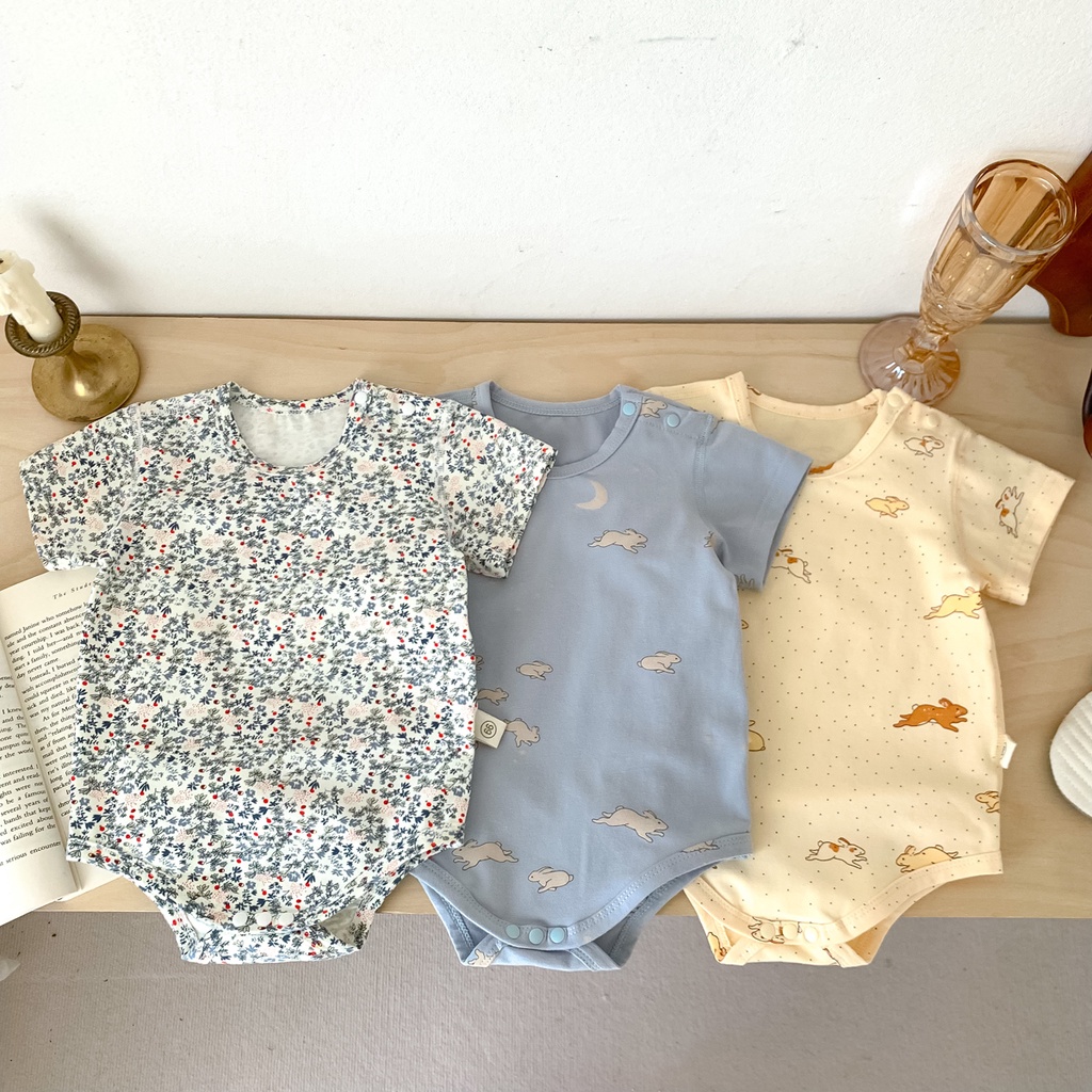 Áo Liền Quần Ngắn Tay Vải Mỏng In Hình Dễ Thương Thời Trang Mùa Hè Dành Cho Trẻ Nhỏ Mới Sinh