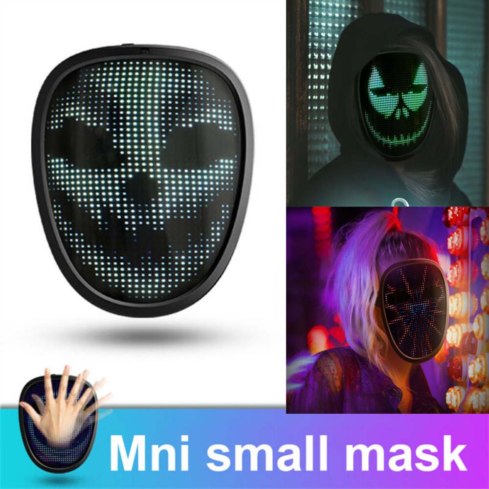 Bluetooth RGB Led Light Up Mask Diy Picture Animation Text Halloween Christmas Carnival Costume Part
