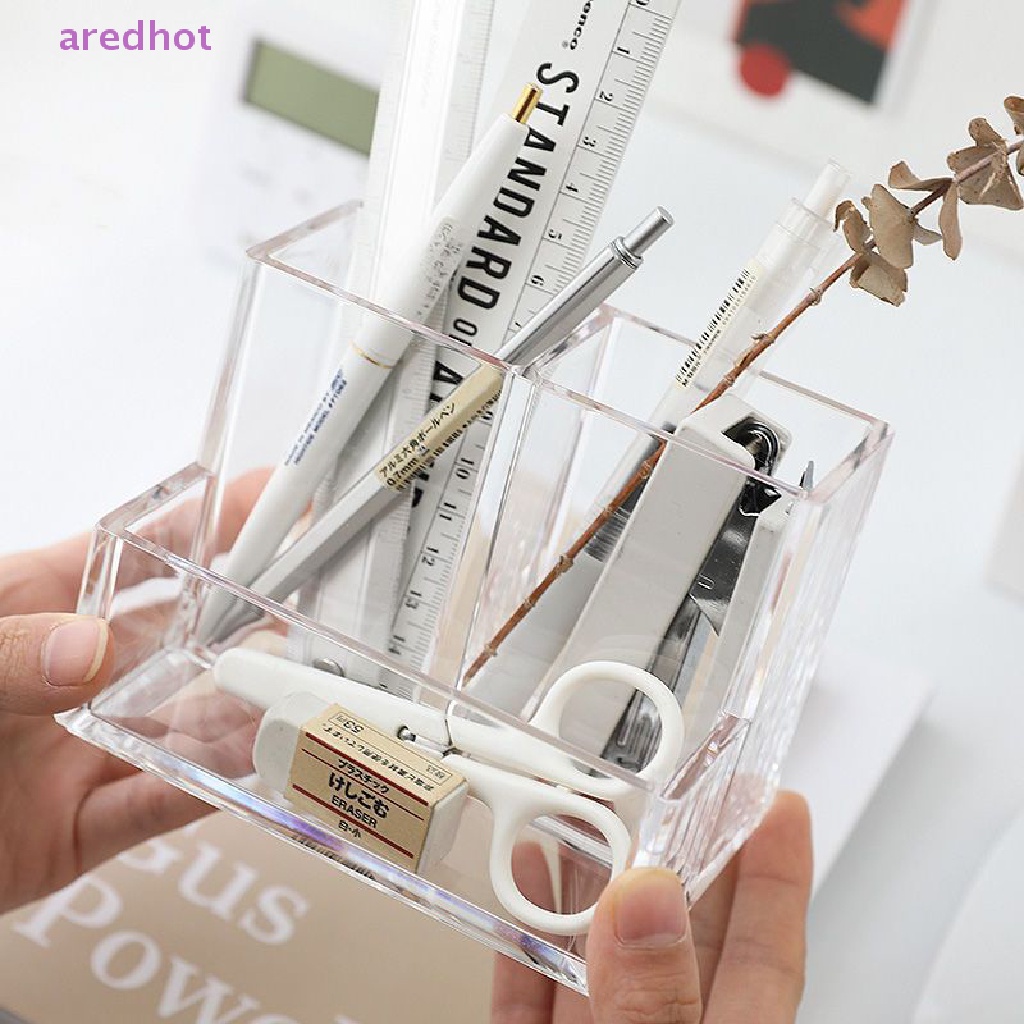Hộp Đựng Bút Bằng Acrylic Trong Suốt Ba Ngăn Hình Vuông Sức Chứa Lớn Mới