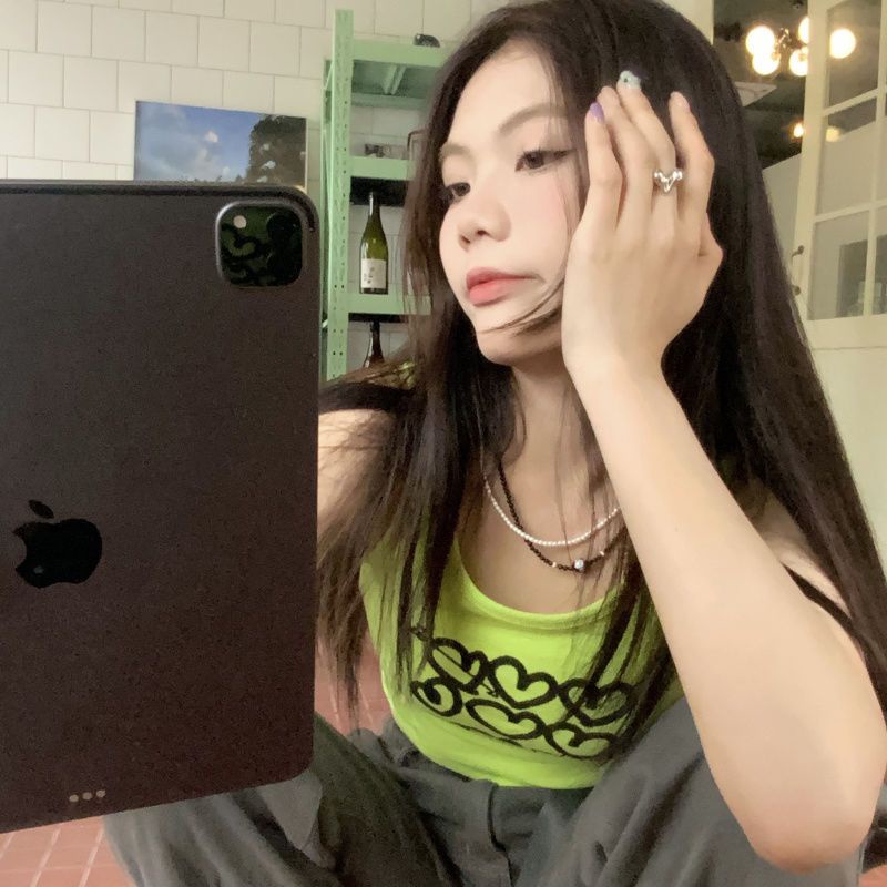 Áo Hai Dây Mùa Hè Ôm Dáng In Họa Tiết Trái Tim Nhỏ Ngọt Ngào Cho Nữ