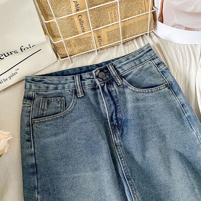 Chân váy jean Dài Dáng Chữ A Lưng Cao Xẻ Tà Thời Trang Mùa Hè Cho Nữ
