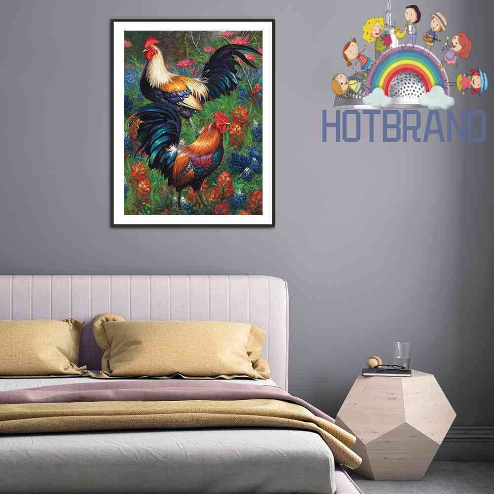 Bộ Tranh Đính Đá 5D Toàn Diện Họa Tiết Chim Cú / Gà Trống Độc Đáo DIY Dùng Trang Trí