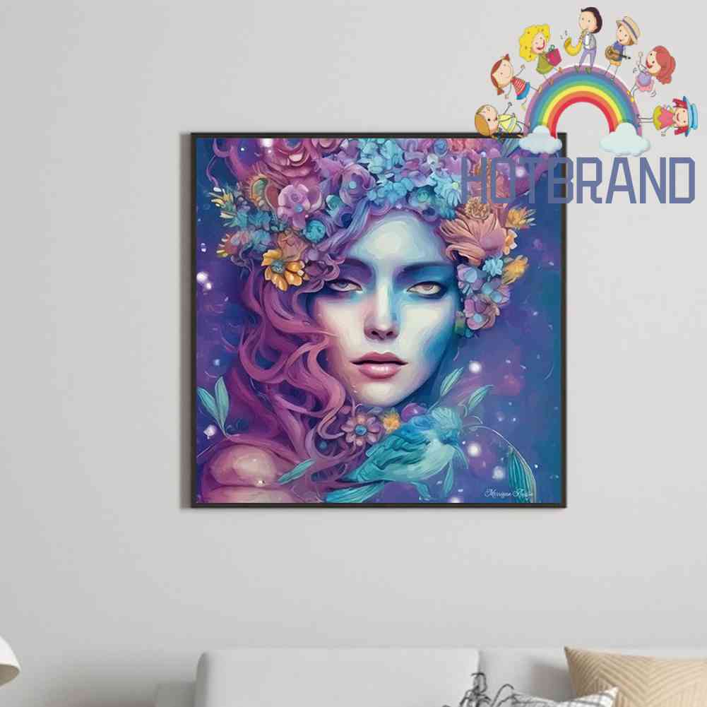 Tranh Đính Đá Kim Cương Toàn Bộ 5D DIY Hình Vẽ Cô Gái Và Hoa Trang Trí Nhà