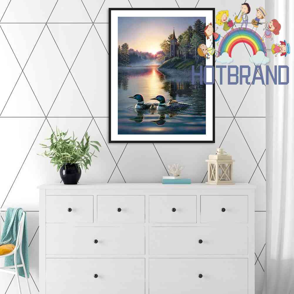Tranh Đính Đá Kim Cương Toàn Bộ 5D DIY Hình Vẽ Vịt Mandarin