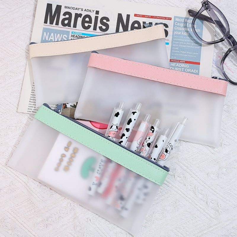 Túi Đựng Bút / Đồ Trang Điểm Đa Năng Bằng TPU Trong Suốt Có Khóa Kéo / Sức Chứa Lớn