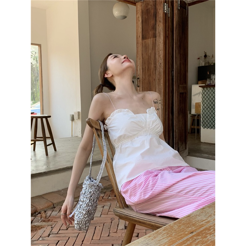 Áo Tank Top Cổ Chữ V Phối Ren Phong Cách Hàn Quốc Thời Trang Mùa Hè Cho Nữ