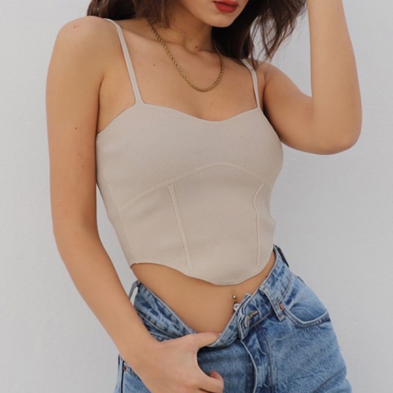 Áo Croptop Hai Dây Cổ Chữ V Màu Sắc Thời Trang Mùa Hè Quyến Rũ Cho Nữ