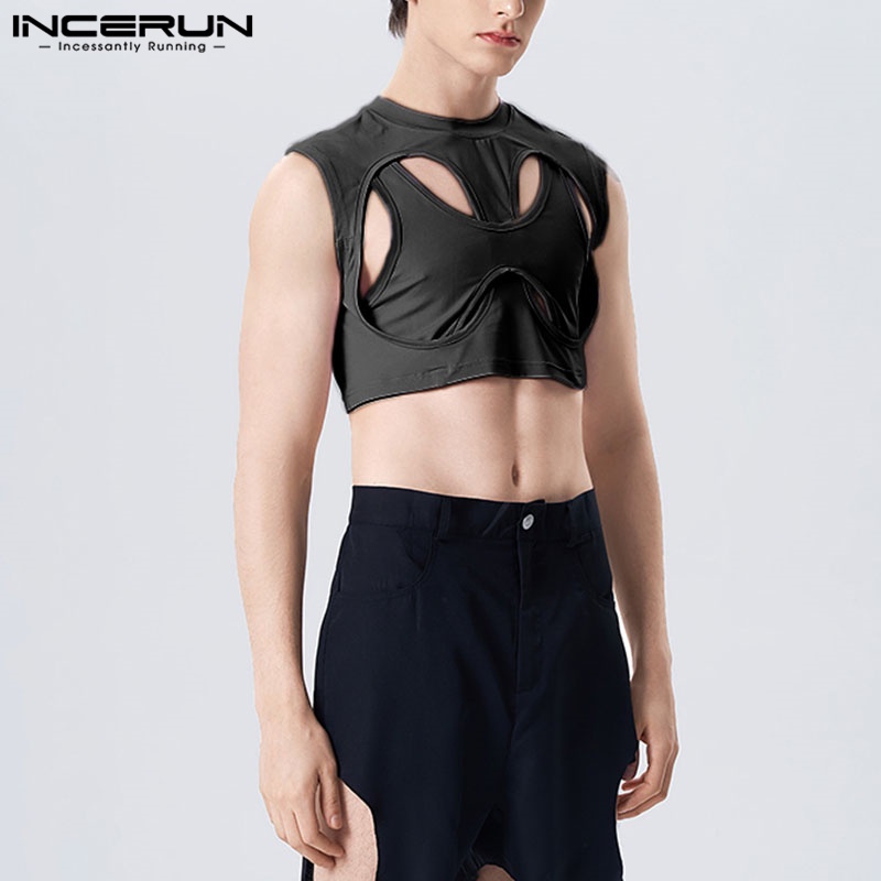 INCERUN Áo Tank Top Ngắn Nhiều Lớp Thiết Kế Khoét Rỗng Thông Thường