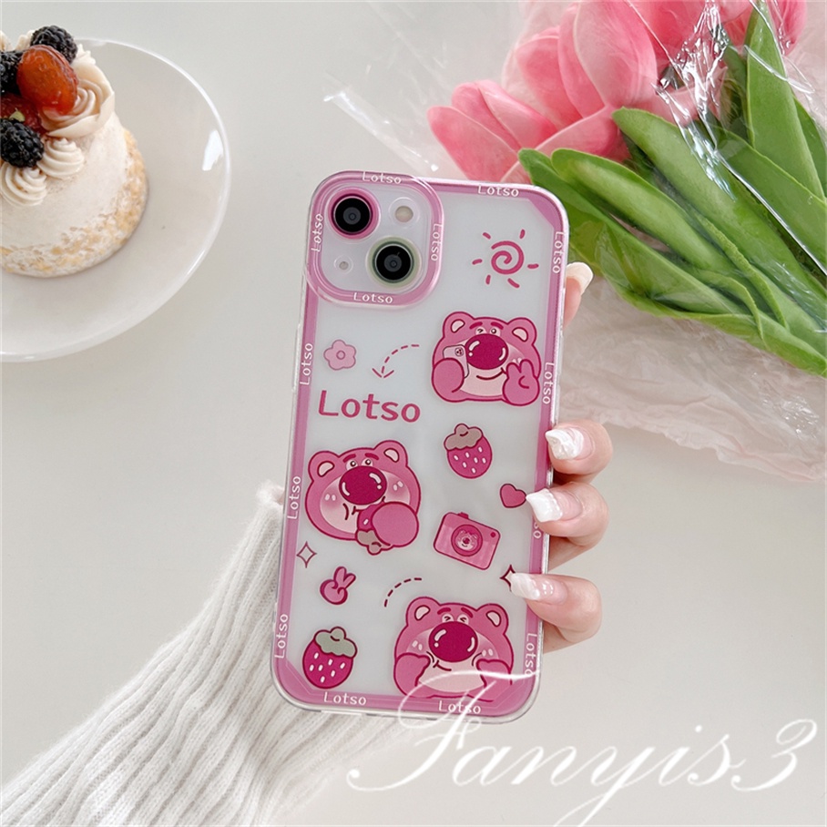 Ốp Điện Thoại TPU Mềm Trong Suốt Hình Gấu Dâu Tây Cho iPhone 14 13 12 11 Pro Max X XR Xs Max 8 7 6 6s Plus SE 2020