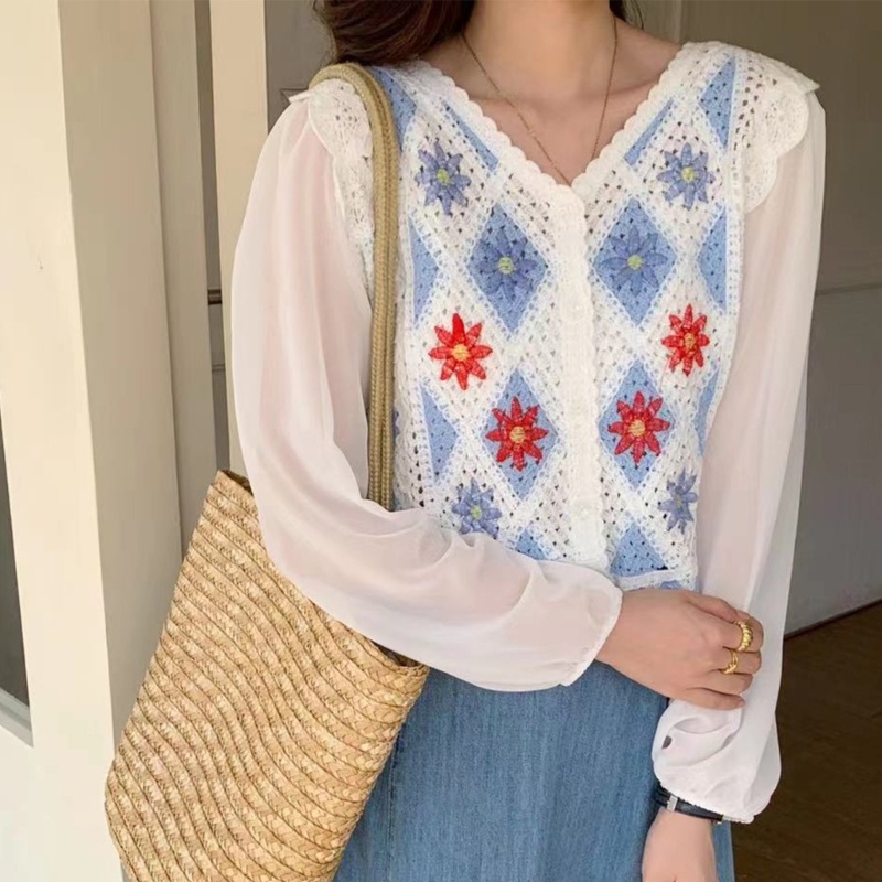 Áo Cardigan Vải Voan Tay Dài Phối Ren Phong Cách Vintage Thời Trang Mùa Hè Dành Cho Nữ