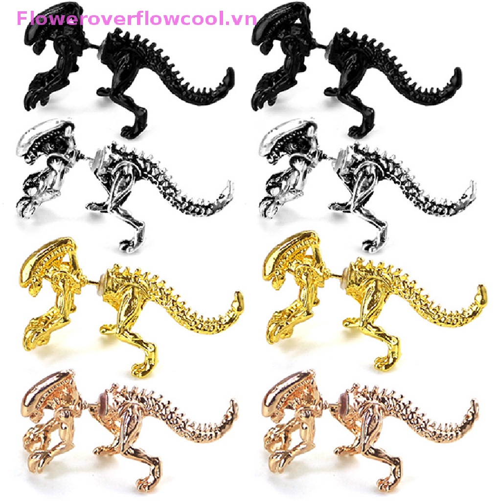 2 Đôi Bông Tai Hình Khủng Long 3D Màu Đen Thời Trang