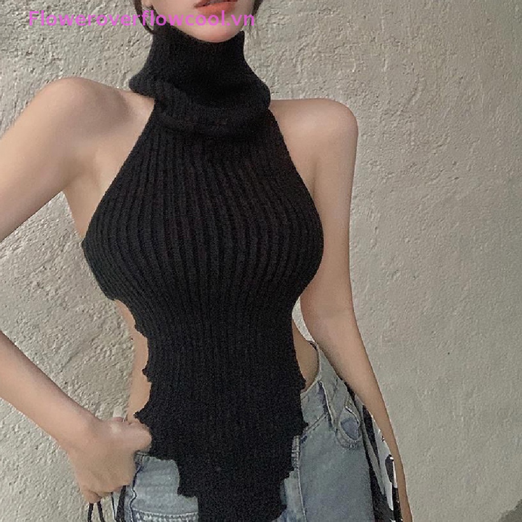 Áo Dệt Kim Sát Nách Cổ Lọ Thiết Kế Lệch Tà Thời Trang Đường Phố Quyến Rũ Cho Nữ