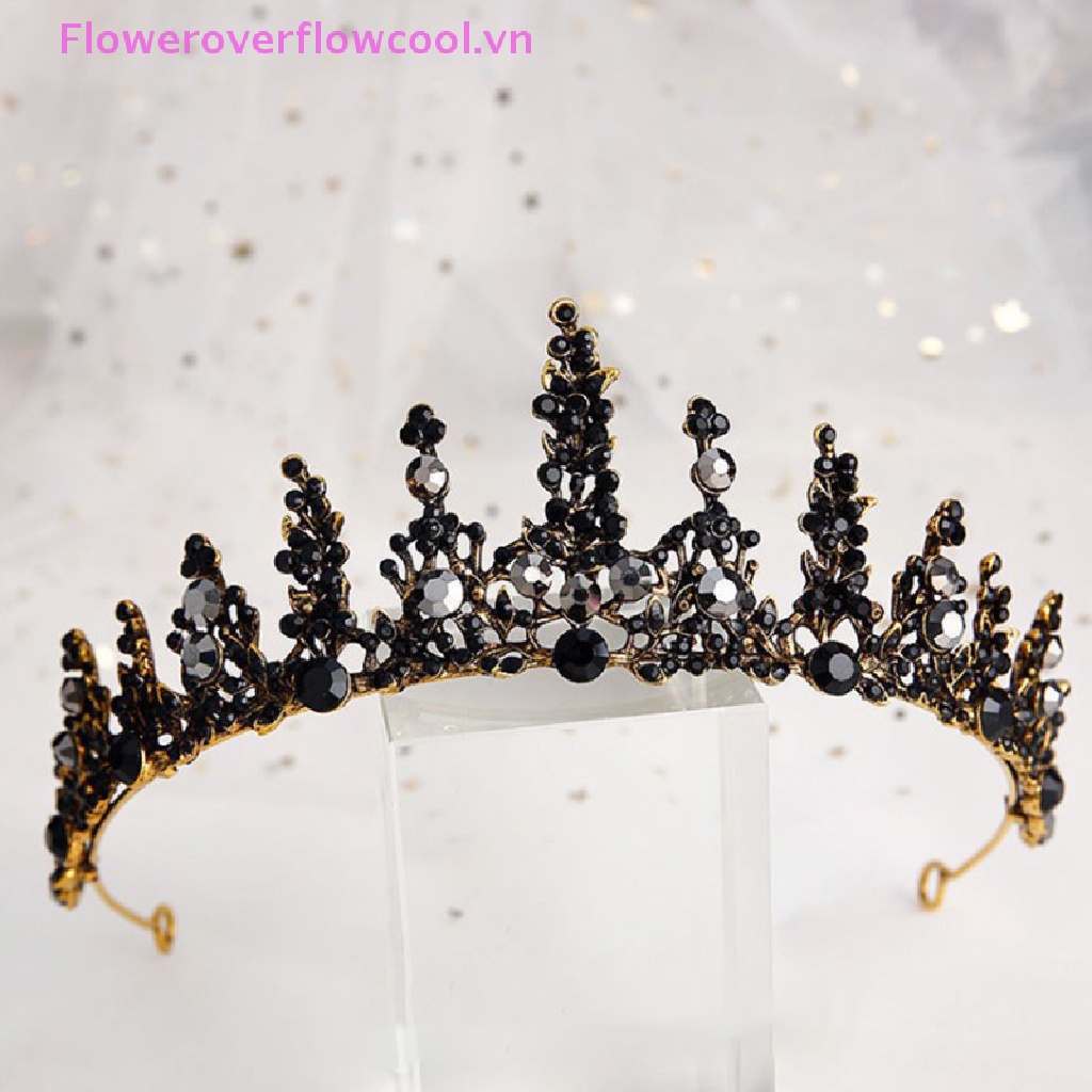 1 Vương Miện Cô Dâu Đính Pha Lê Đen Phong Cách retro