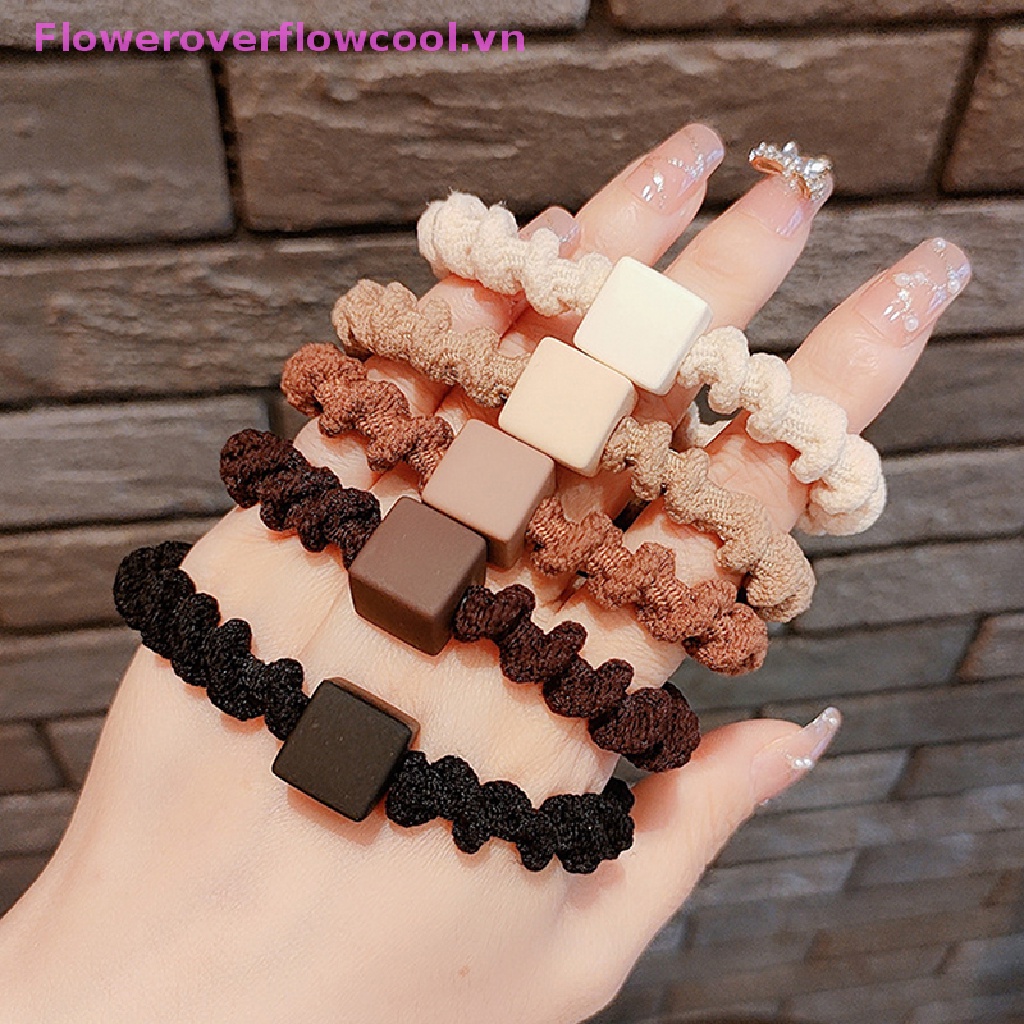 Fofc Dây Buộc Tóc Đuôi Ngựa Cao Su Chống Rơi Hình Vuông Nhỏ Họa Tiết Xoắn Ốc