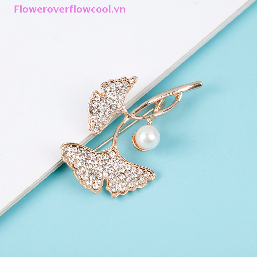 Ghim Cài Áo Hình Chiếc Lá Đính Ngọc Trai Nhân Tạo Thời Trang
