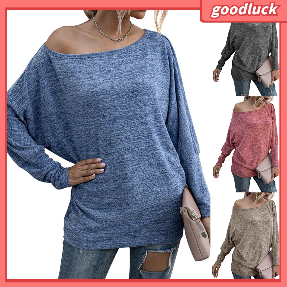 Áo Thun Tay Dài Trễ Vai Dáng Rộng Thời Trang Mùa Thu Cho Nữ