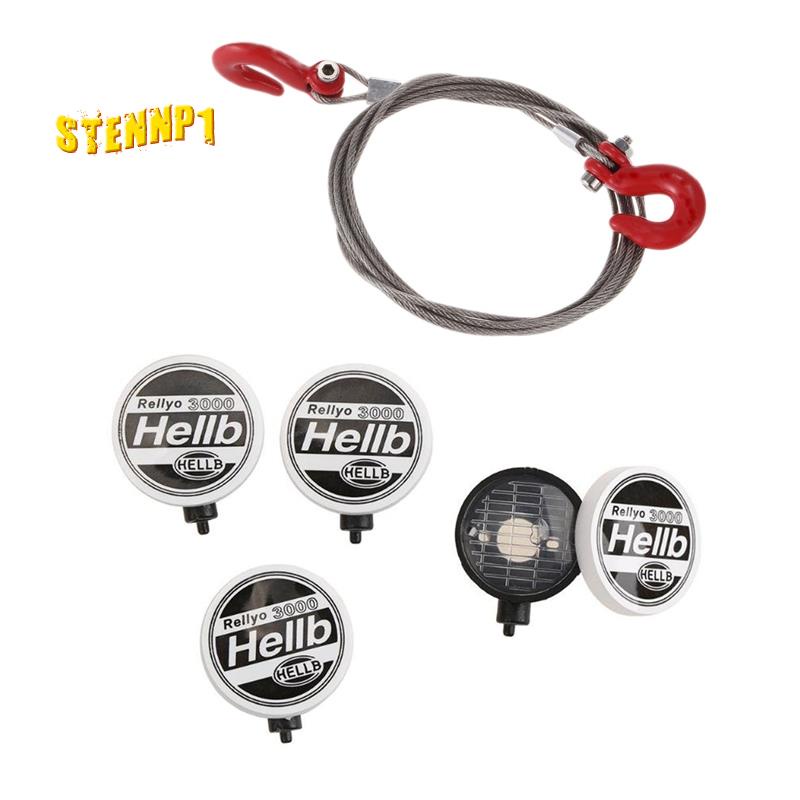 1x Dây Móc Kéo Thép Cho Xe Đồ Chơi SCX10 Wraith Axial D90 Và 4 Vỏ Đèn LED
