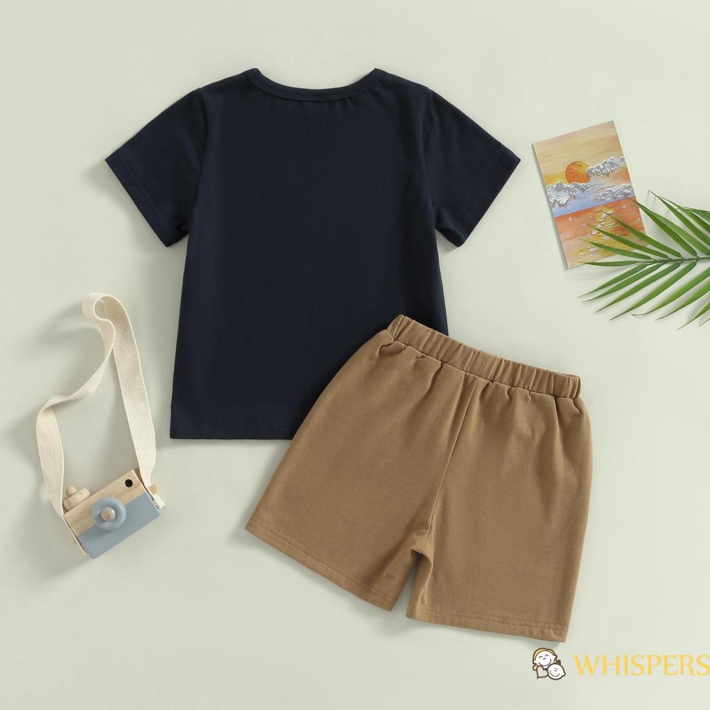 Bộ Áo Thun Cộc Tay In Chữ + Quần Short Lưng Thun Cho Bé Trai