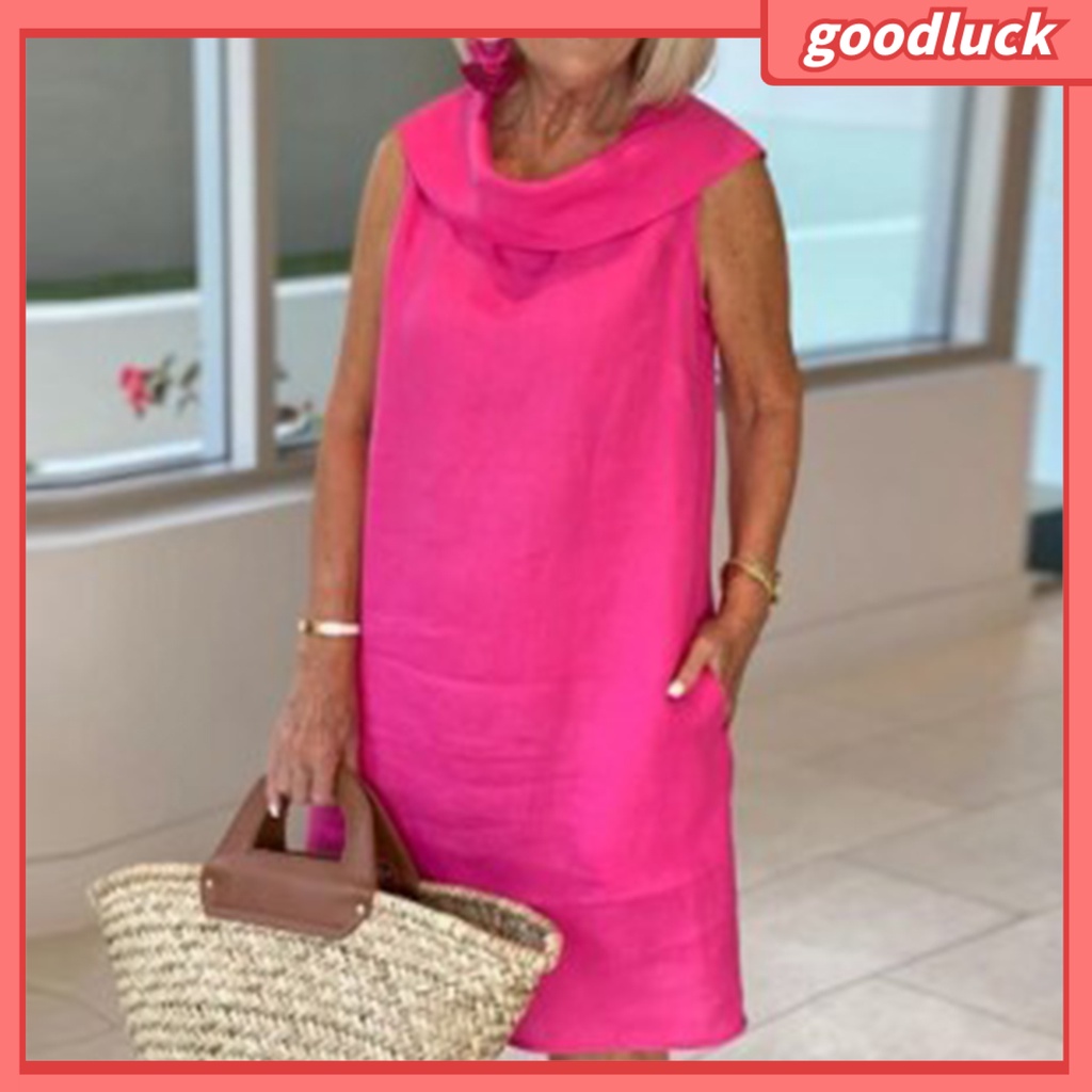 Đầm Sát Nách Cổ Tròn Màu Trơn Phối Khăn Choàng Cổ Thời Trang Mùa Hè Cho Nữ