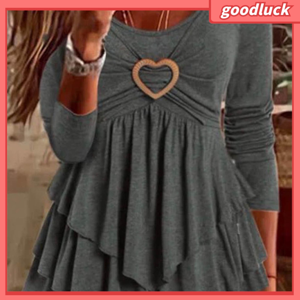 [ULK] Áo Chui Đầu Tay Dài Cổ Xếp Tầng Mini Màu Trơn Ngọt Ngào Viền Bánh Vòng Trái Tim