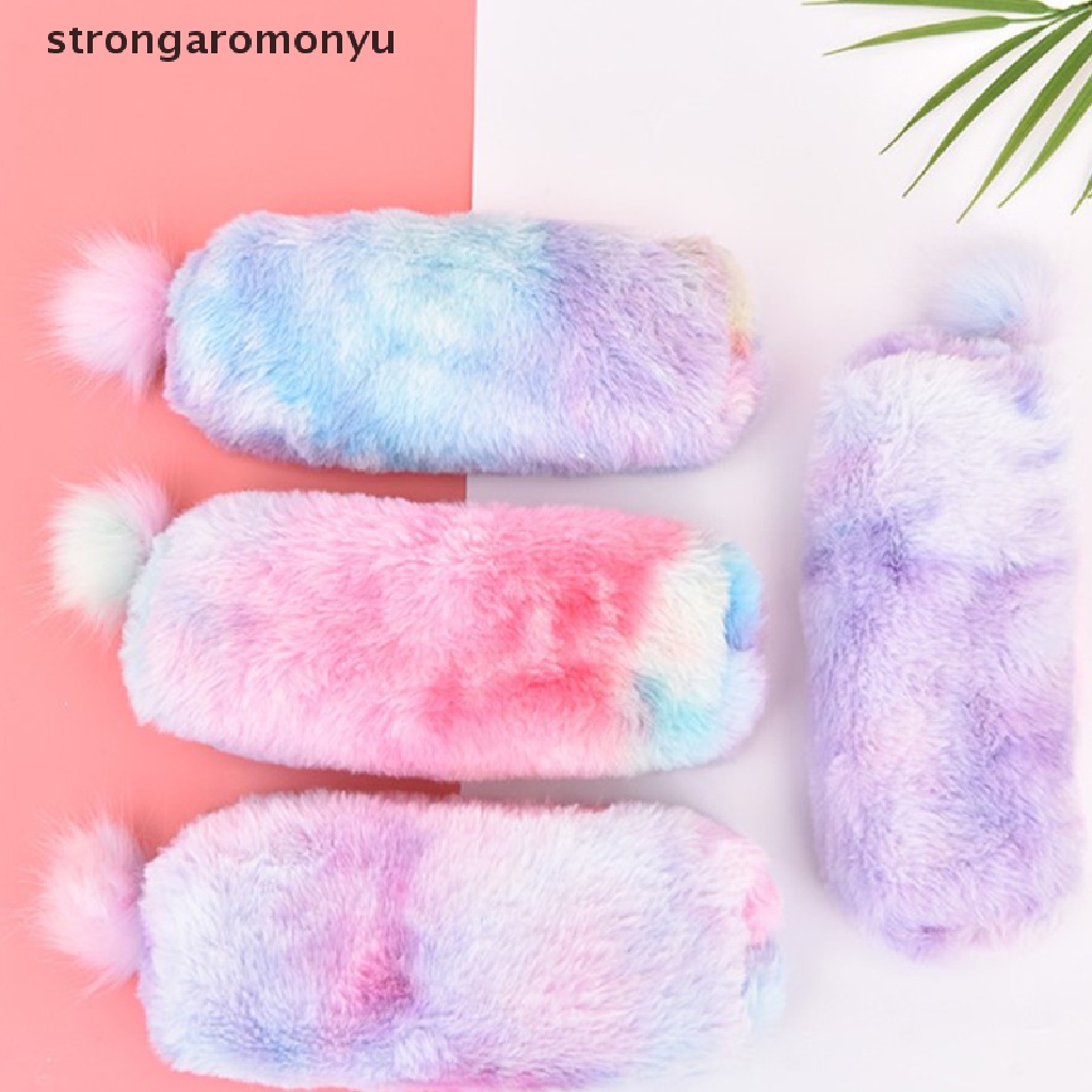 Túi Đựng Bút Bằng Lông Nhung Màu Sắc Gradient Dễ Thương Có Khóa Kéo