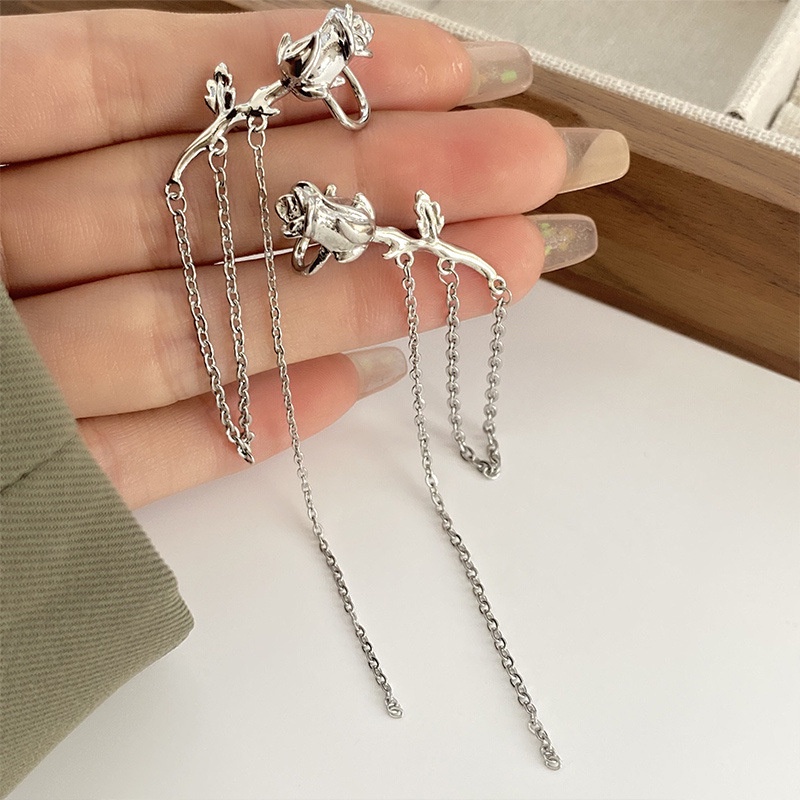 Bông Tai Dạng Kẹp Không Xỏ Lỗ Đính Đá Zircon Hình Hoa Hồng Thời Trang Cho Nữ