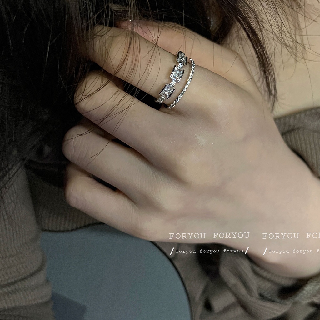 Nhẫn Bạc Hai Lớp Đính Đá Zircon Lấp Lánh Cho Nam Nữ