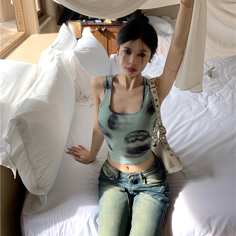 Áo Croptop Hai Dây Nhuộm Màu Dáng Ôm Thời Trang Cho Nữ