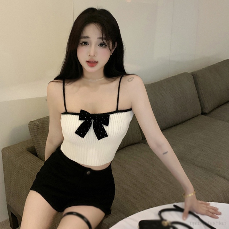 Áo Hai Dây Dệt Kim Dáng Ôm Phong Cách Hàn Quốc Thời Trang Mùa Hè Quyến Rũ Cho Nữ