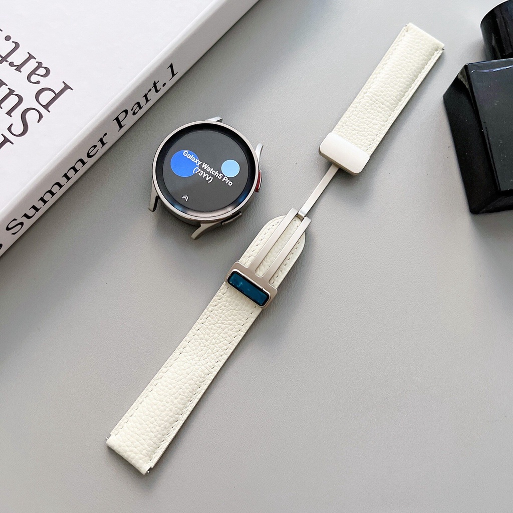 Dây Đeo Bằng Da Có Khóa Nam Châm 22mm 20mm Cho Đồng Hồ Thông Minh Samsung Watch 5 Pro 45mm 4 Classic Corea Galaxy Watch 5 44mm 40mm