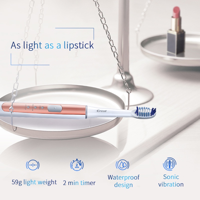 CREST Bàn Chải Đánh Răng Điện Tử Sonic 1000 Đầu Thay Thế Sạc USB Chống Thấm Nước