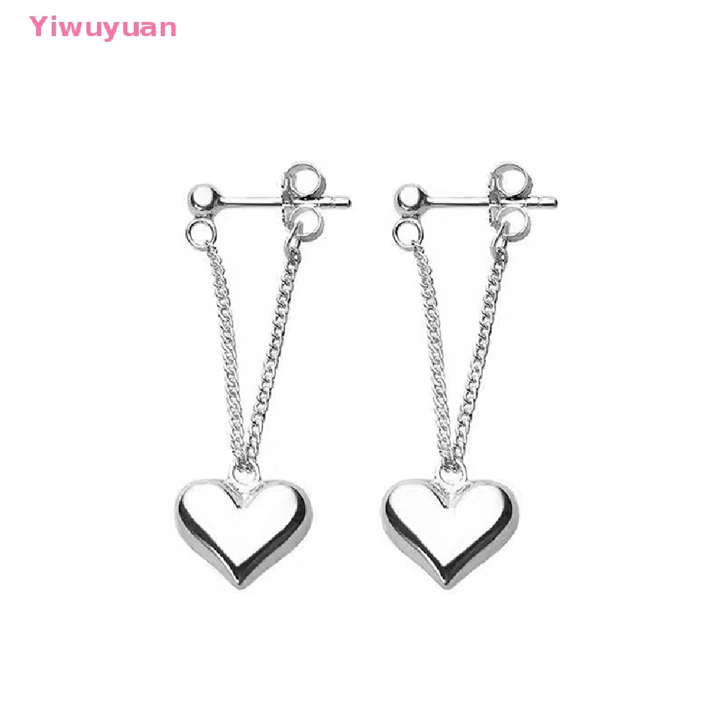 &lt; Yiwuyuan &gt; Bông Tai Bạc Hình Trái Tim Phối Tua Rua Thời Trang Vintage Chống Dị Ứng Cho Nữ