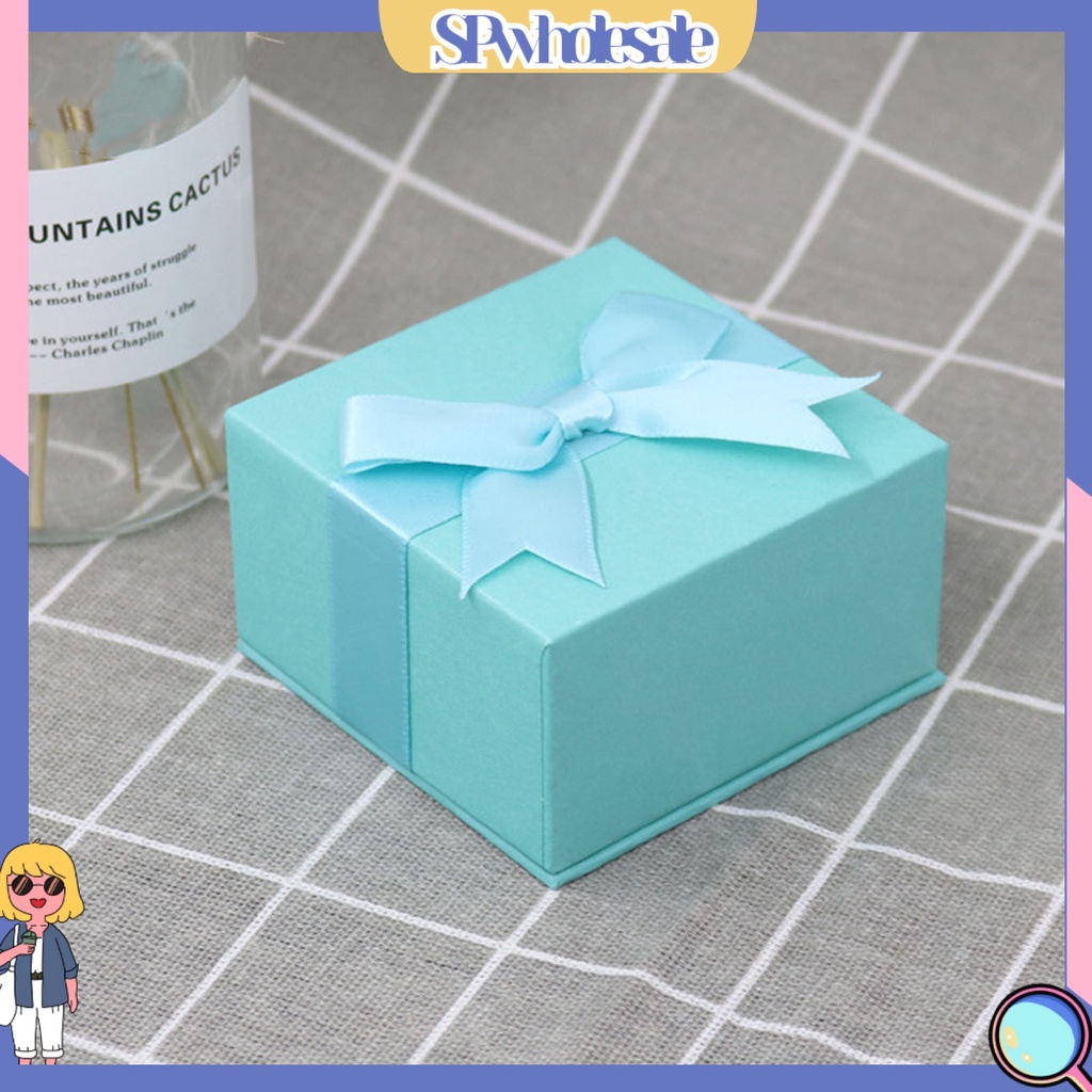 &lt;SPwholesale&gt; Hộp Đựng Trang Sức Hình Vuông Màu Trơn Đính Nơ Xinh Xắn Ốp